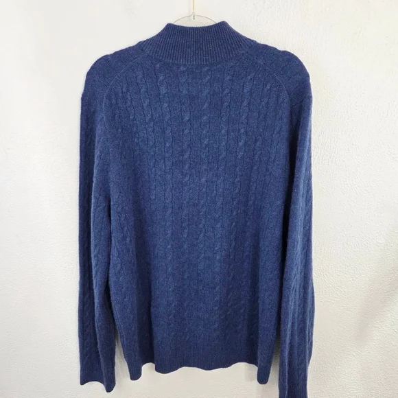Saks Fifth Avenue men's cashmere quarter zip sweater blue cable knit size XL